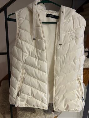 Lauren Ralph Lauren Ivory Quilted Hooded Puffer Vest